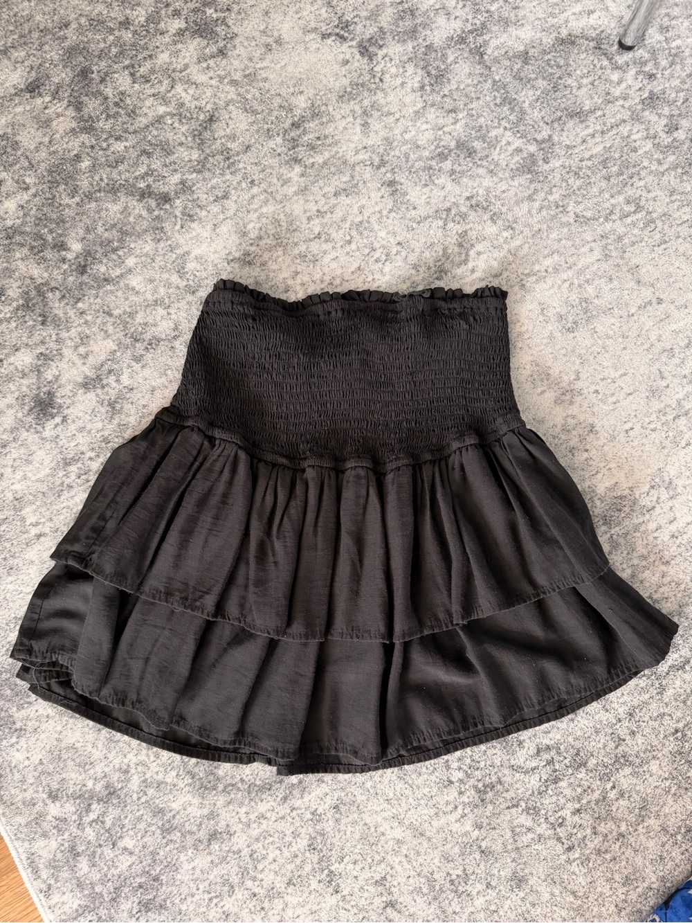 Smocked Waist Black Tiered Skater Mini Skirt